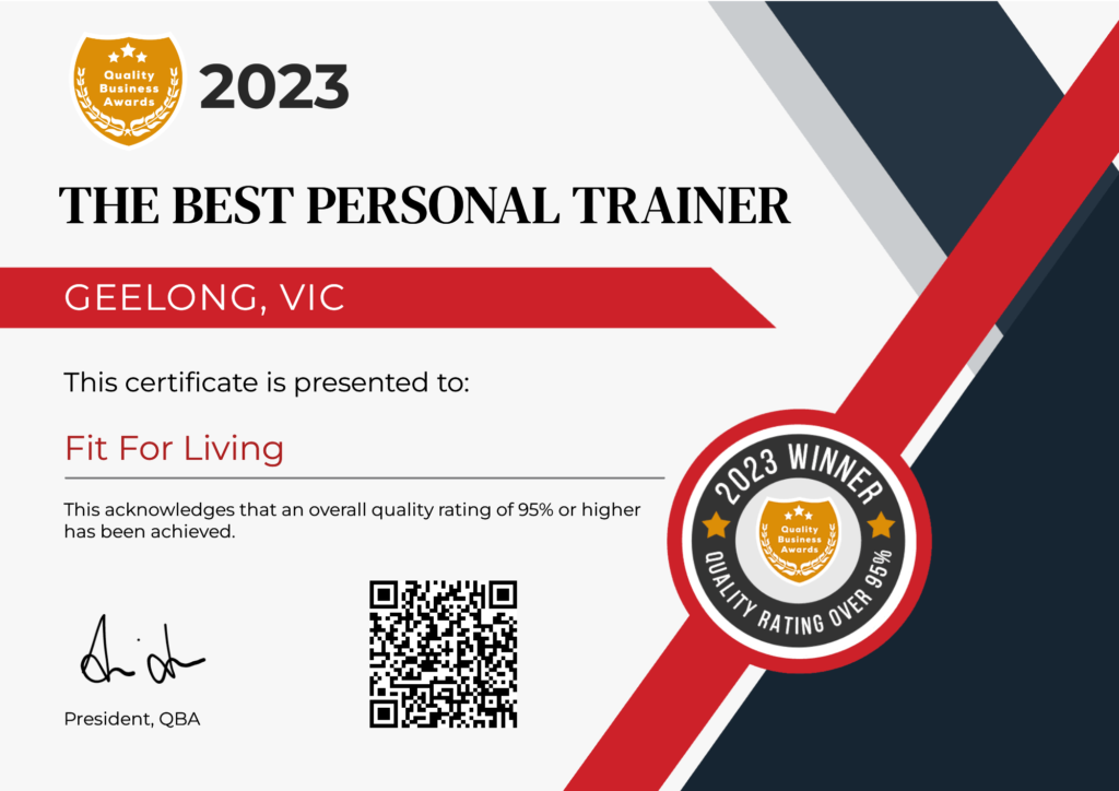 Fit For Living Geelong - Quality Business Awards Certificate